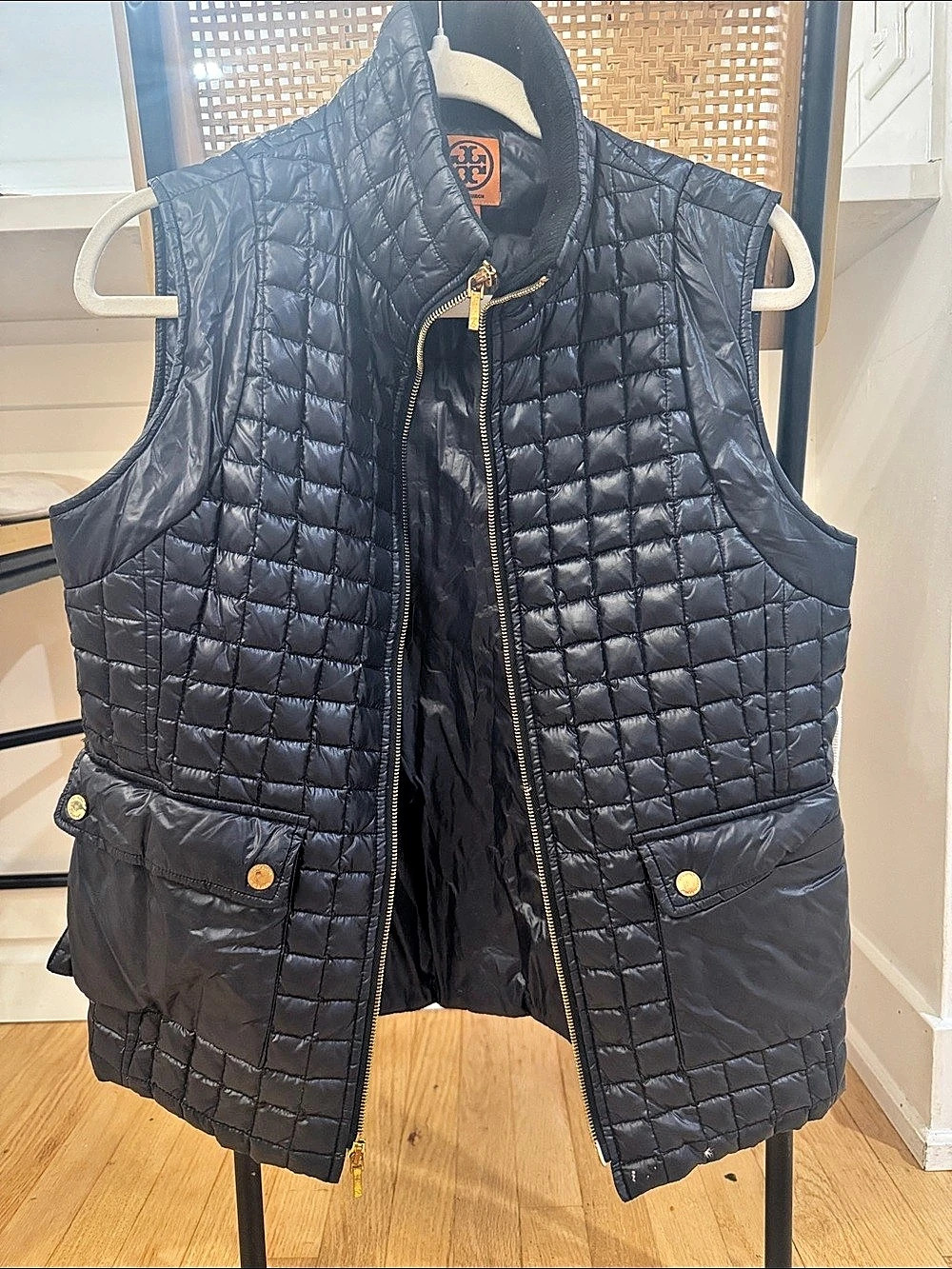 Tory Burch Quilted Vest in Navy Small